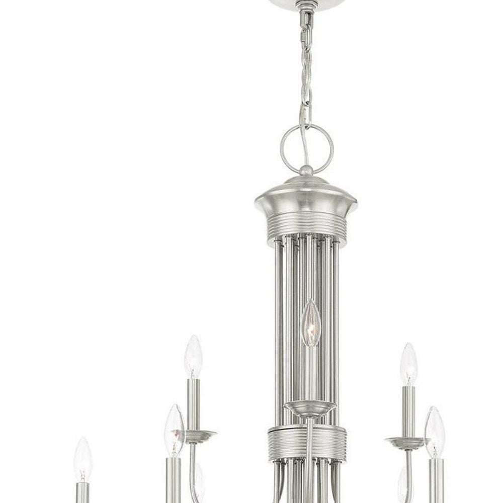 Nickel Multi Light Metal Dimmable Chandelier With Shades HomeRoots
