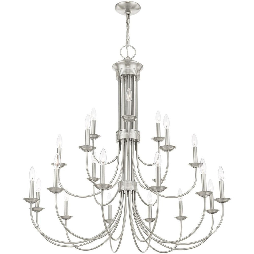 Nickel Multi Light Metal Dimmable Chandelier With Shades HomeRoots