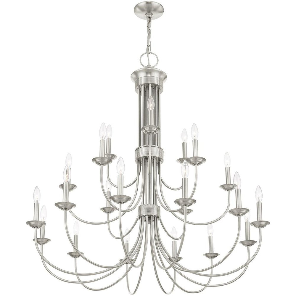 Nickel Multi Light Metal Dimmable Chandelier With Shades HomeRoots