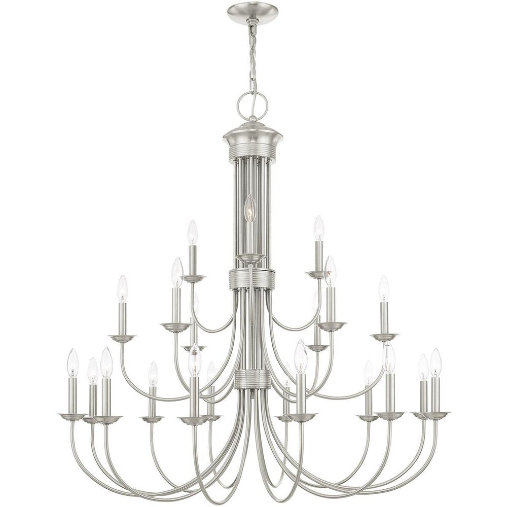 Nickel Multi Light Metal Dimmable Chandelier With Shades HomeRoots