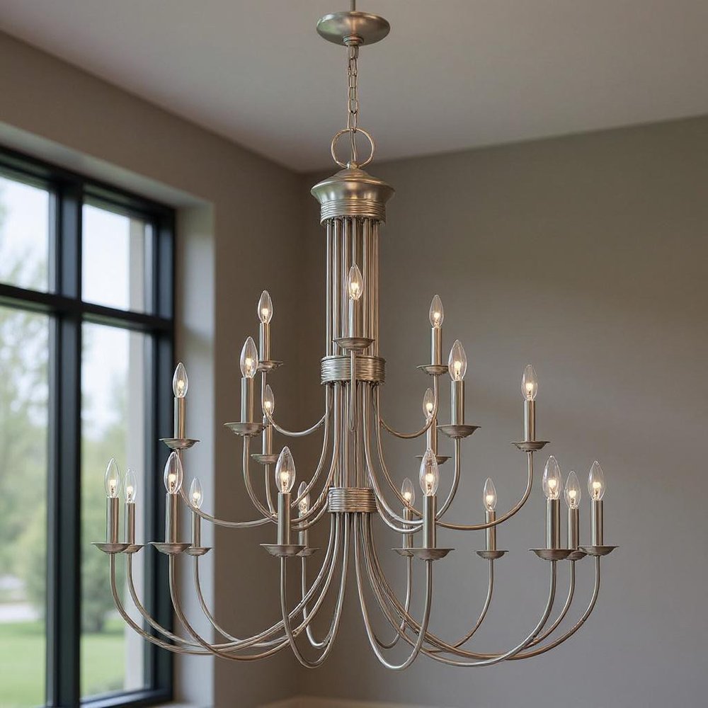 Nickel Multi Light Metal Dimmable Chandelier With Shades HomeRoots