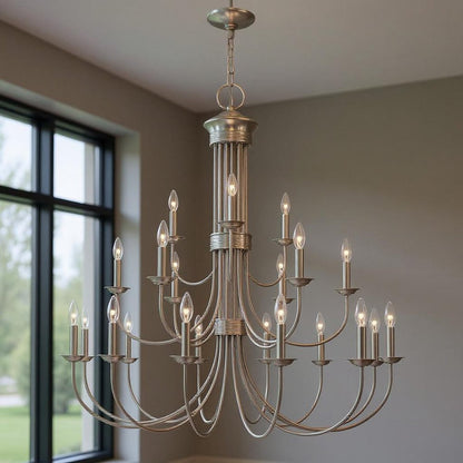 Nickel Multi Light Metal Dimmable Chandelier With Shades HomeRoots