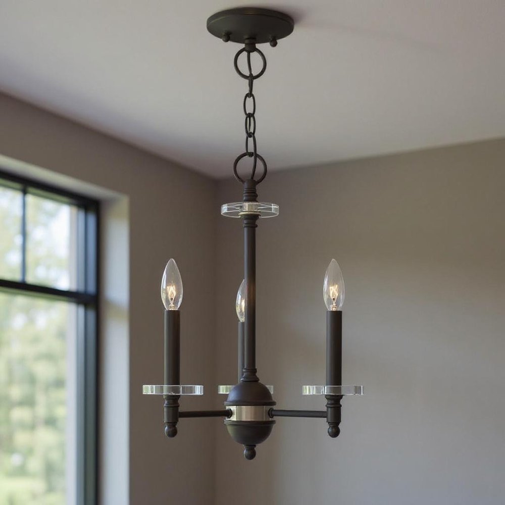 Bronze Three Light Metal Dimmable Chandelier With Shades HomeRoots