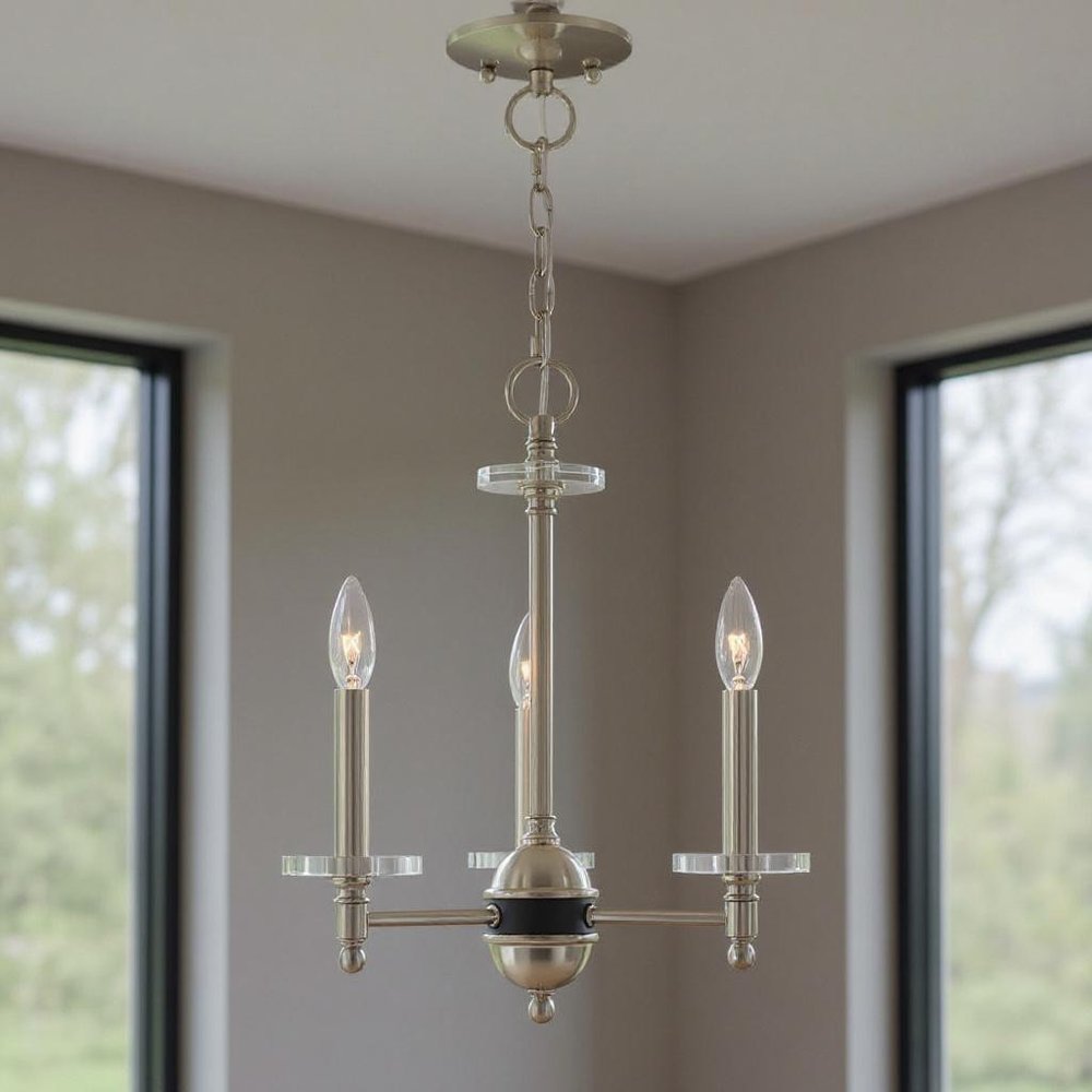 Nickel Three Light Metal Dimmable Chandelier With Shades HomeRoots
