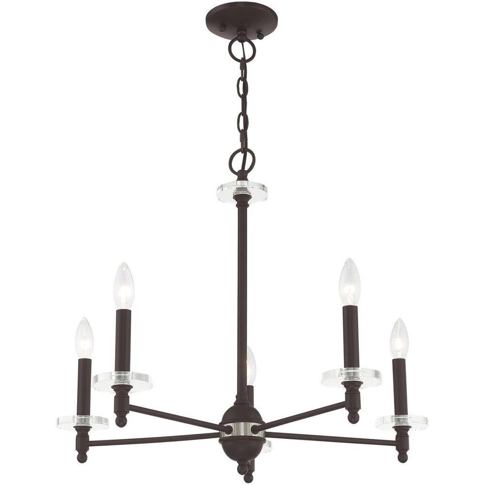 Bronze Five Light Metal Dimmable Chandelier With Shades HomeRoots