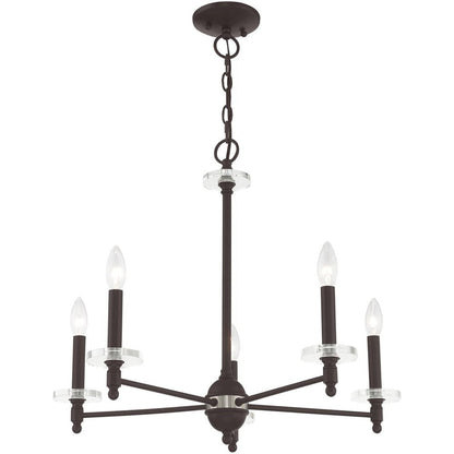 Bronze Five Light Metal Dimmable Chandelier With Shades HomeRoots
