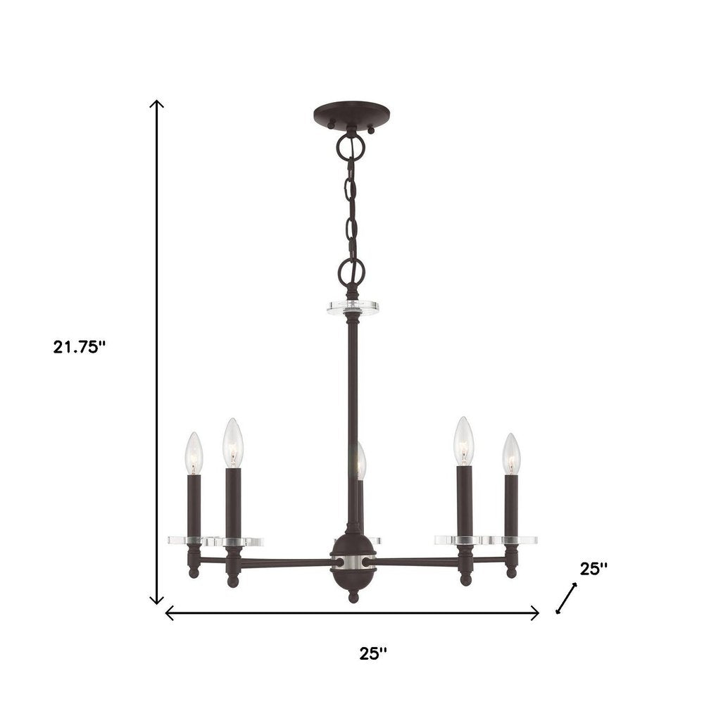 Bronze Five Light Metal Dimmable Chandelier With Shades HomeRoots