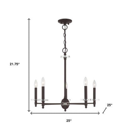 Bronze Five Light Metal Dimmable Chandelier With Shades HomeRoots