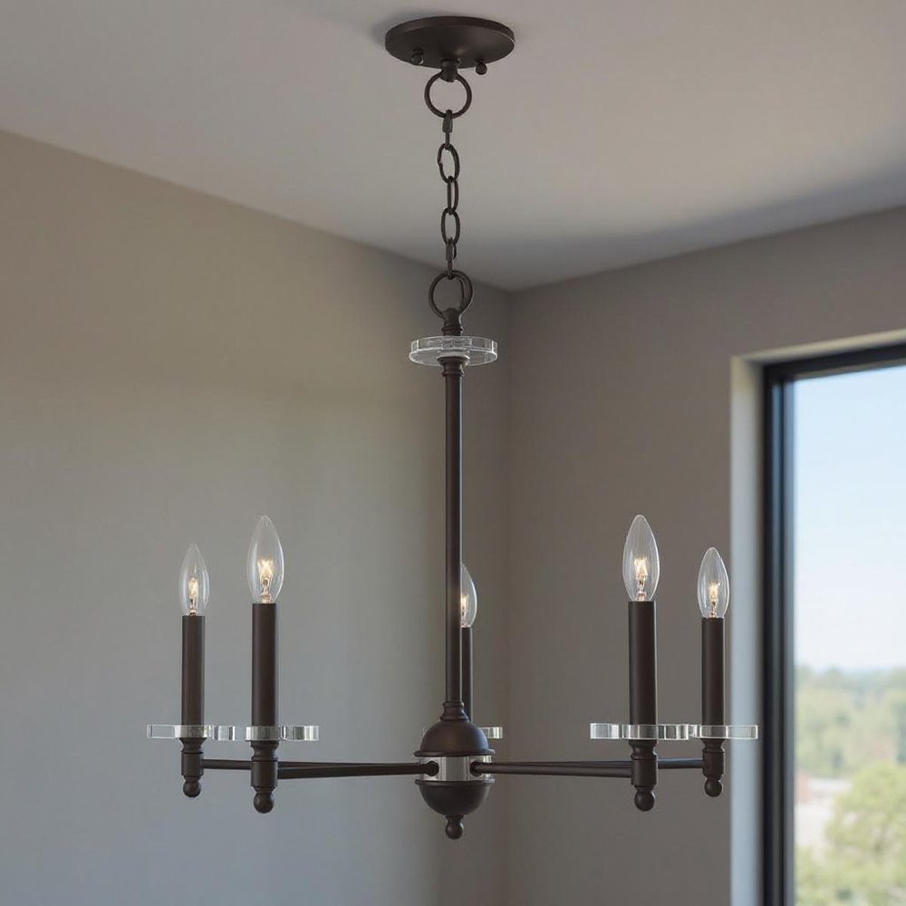 Bronze Five Light Metal Dimmable Chandelier With Shades HomeRoots