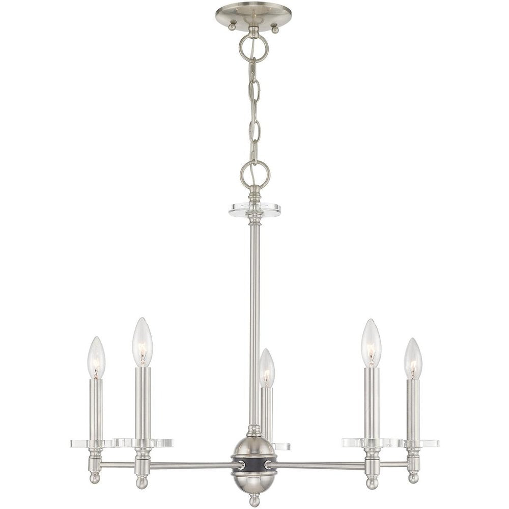 Nickel Five Light Metal Dimmable Chandelier With Shades HomeRoots