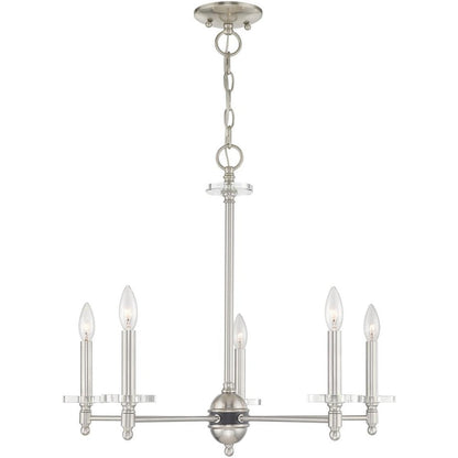 Nickel Five Light Metal Dimmable Chandelier With Shades HomeRoots