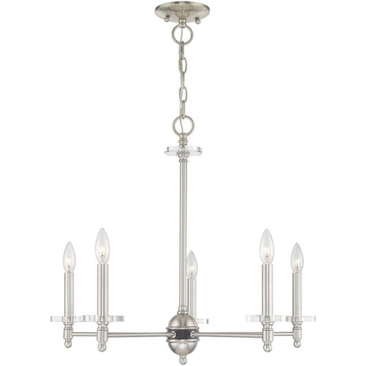 Nickel Five Light Metal Dimmable Chandelier With Shades HomeRoots