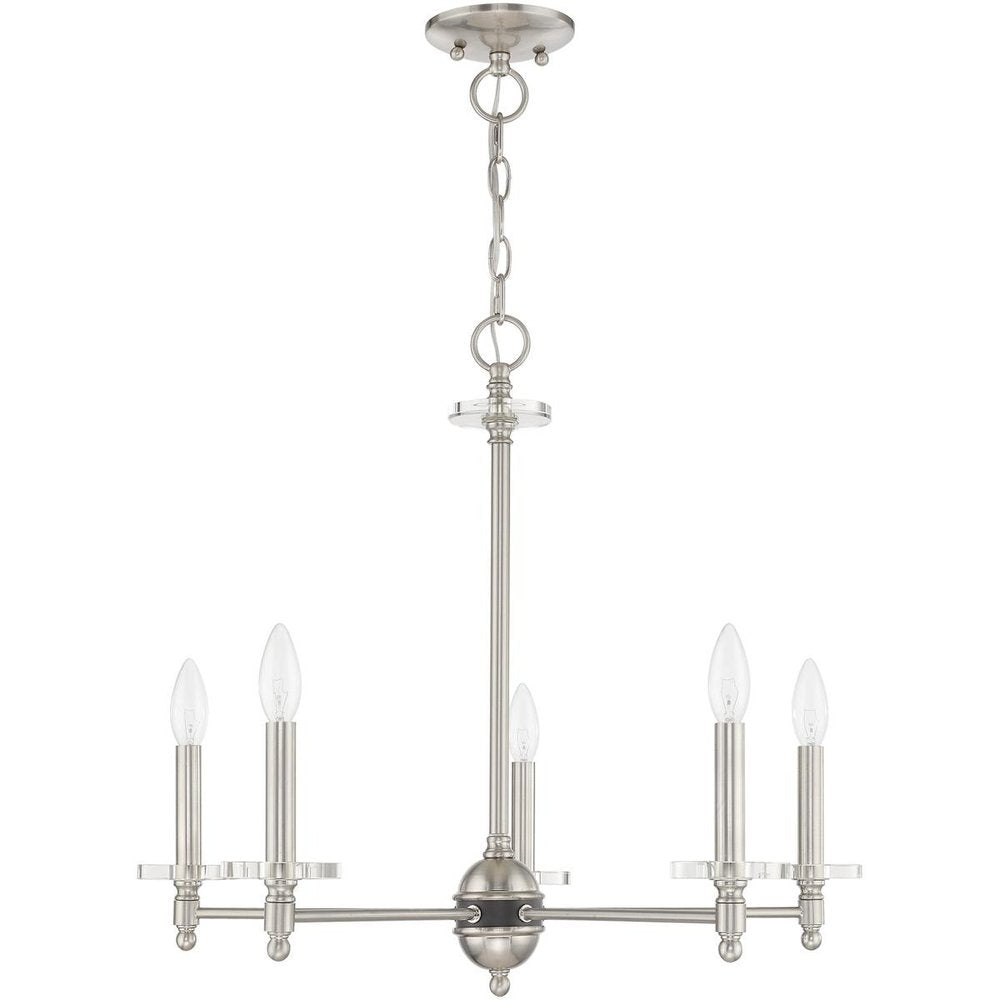 Nickel Five Light Metal Dimmable Chandelier With Shades HomeRoots