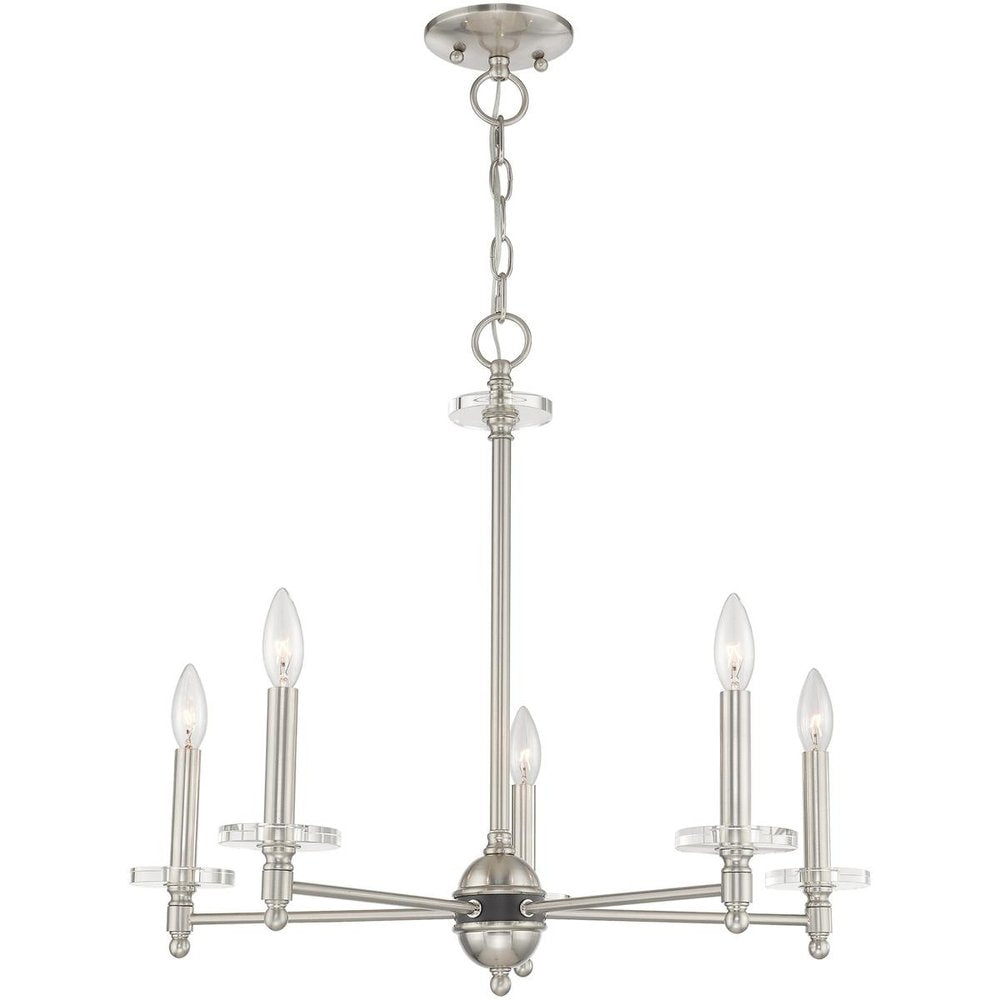 Nickel Five Light Metal Dimmable Chandelier With Shades HomeRoots