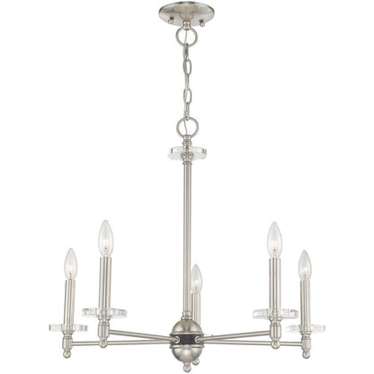 Nickel Five Light Metal Dimmable Chandelier With Shades HomeRoots
