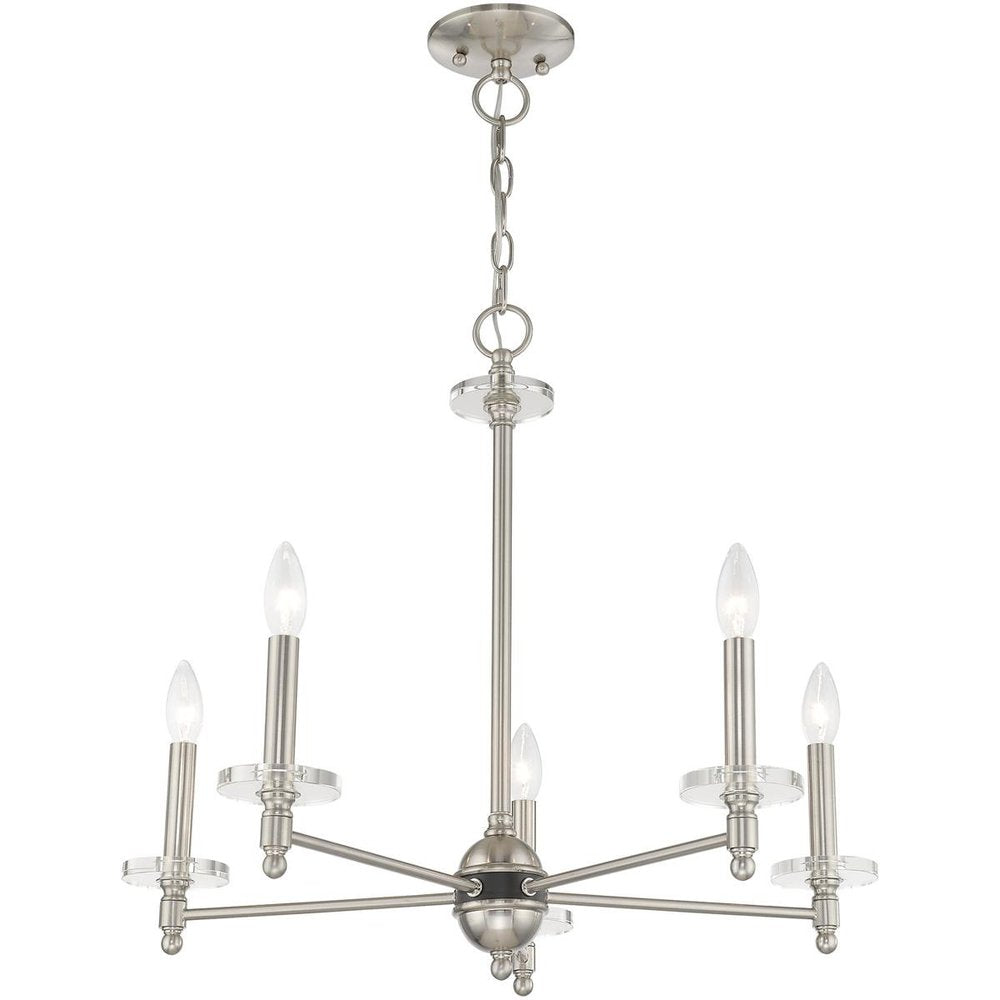 Nickel Five Light Metal Dimmable Chandelier With Shades HomeRoots