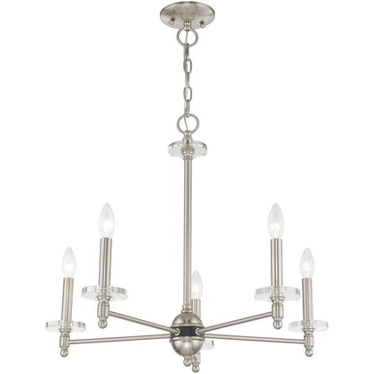 Nickel Five Light Metal Dimmable Chandelier With Shades HomeRoots