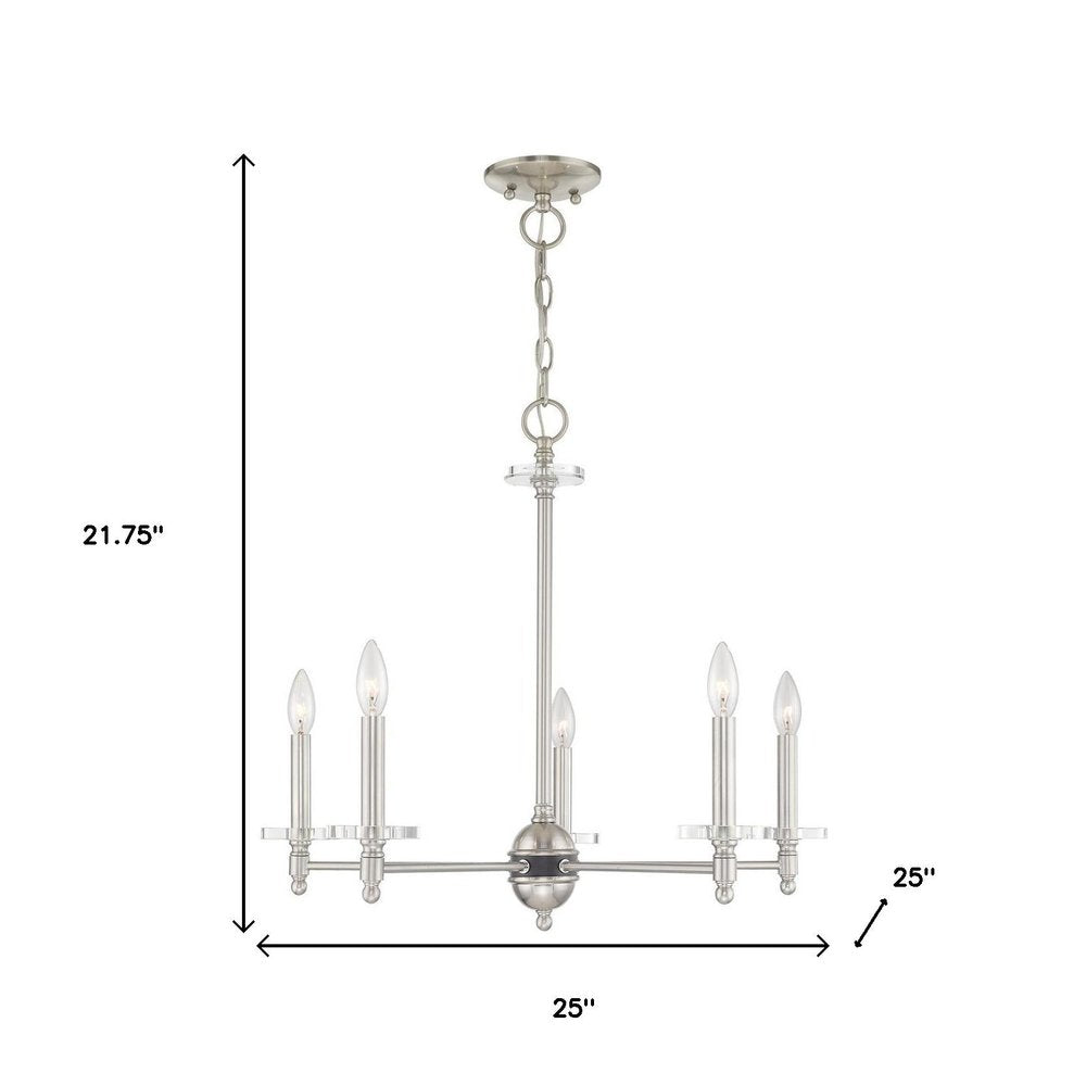 Nickel Five Light Metal Dimmable Chandelier With Shades HomeRoots