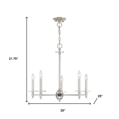 Nickel Five Light Metal Dimmable Chandelier With Shades HomeRoots