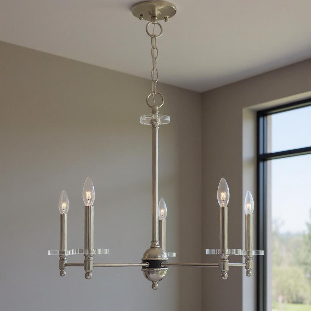 Nickel Five Light Metal Dimmable Chandelier With Shades HomeRoots