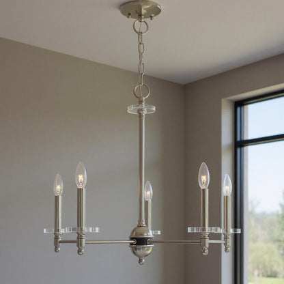 Nickel Five Light Metal Dimmable Chandelier With Shades HomeRoots