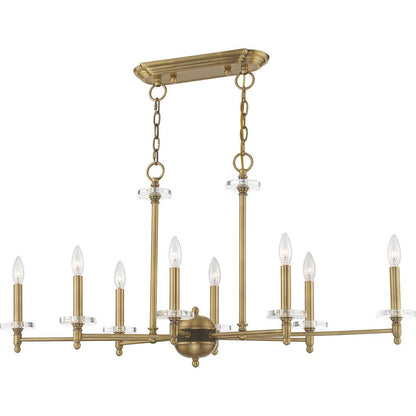 Antiqued Brass Eight Light Metal Dimmable Chandelier With Shades HomeRoots
