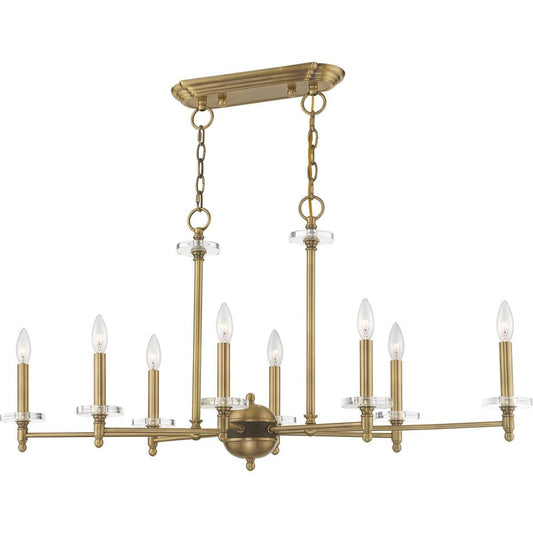 Antiqued Brass Eight Light Metal Dimmable Chandelier With Shades HomeRoots