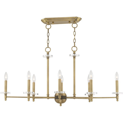 Antiqued Brass Eight Light Metal Dimmable Chandelier With Shades HomeRoots