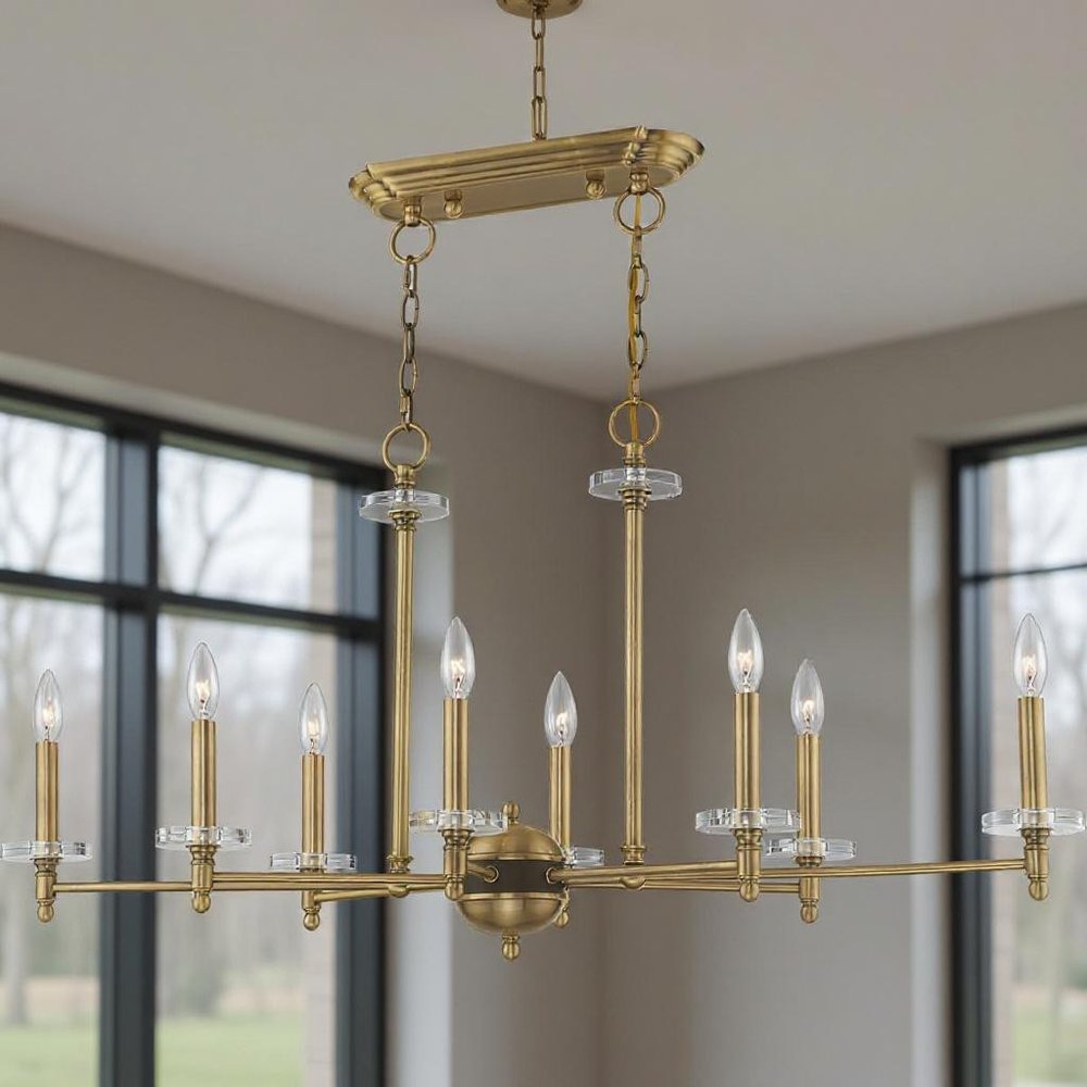 Antiqued Brass Eight Light Metal Dimmable Chandelier With Shades HomeRoots