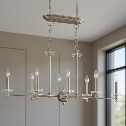 Nickel Eight Light Metal Dimmable Chandelier With Shades HomeRoots