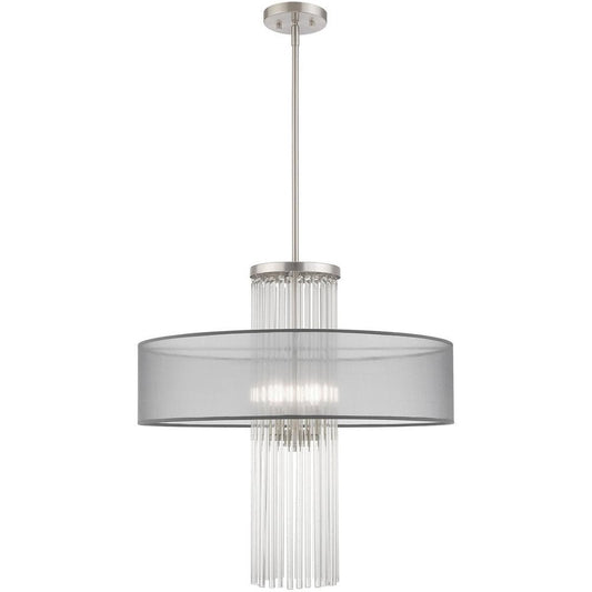 Nickel Four Light Metal Dimmable Chandelier With Shades HomeRoots