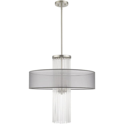 Nickel Four Light Metal Dimmable Chandelier With Shades HomeRoots