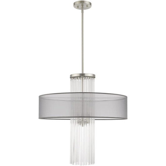 Nickel Four Light Metal Dimmable Chandelier With Shades HomeRoots