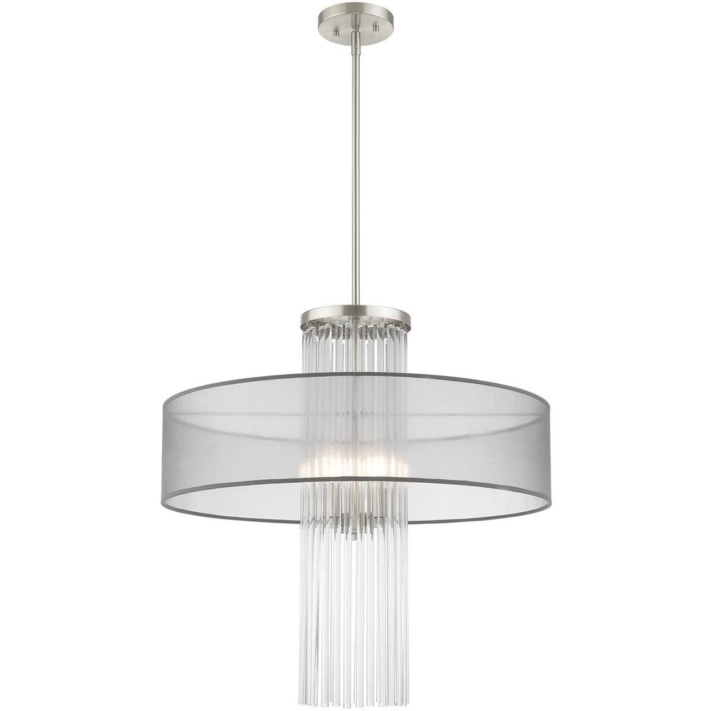 Nickel Four Light Metal Dimmable Chandelier With Shades HomeRoots