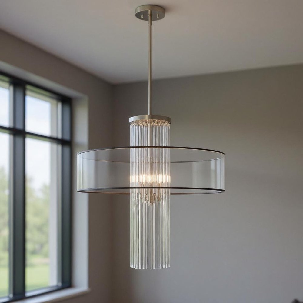 Nickel Four Light Metal Dimmable Chandelier With Shades HomeRoots