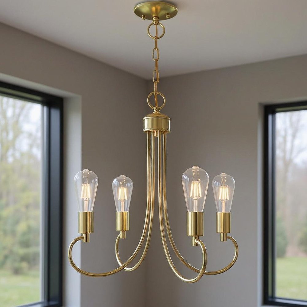 Brass Four Light Metal Dimmable Chandelier With Shades HomeRoots