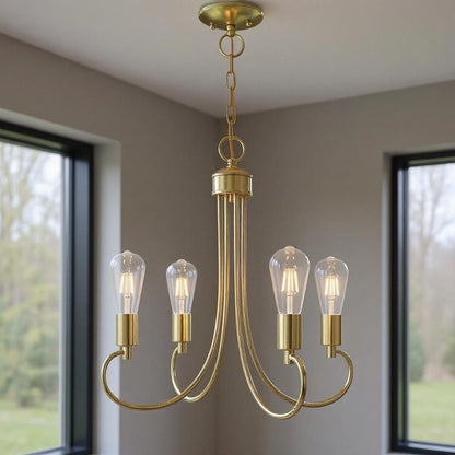 Brass Four Light Metal Dimmable Chandelier With Shades HomeRoots