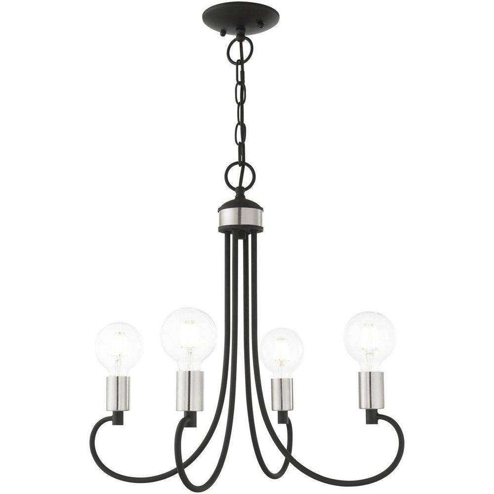 Black Four Light Metal Dimmable Chandelier With Shades