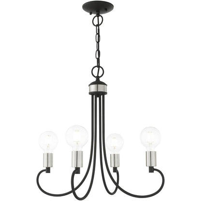 Black Four Light Metal Dimmable Chandelier With Shades