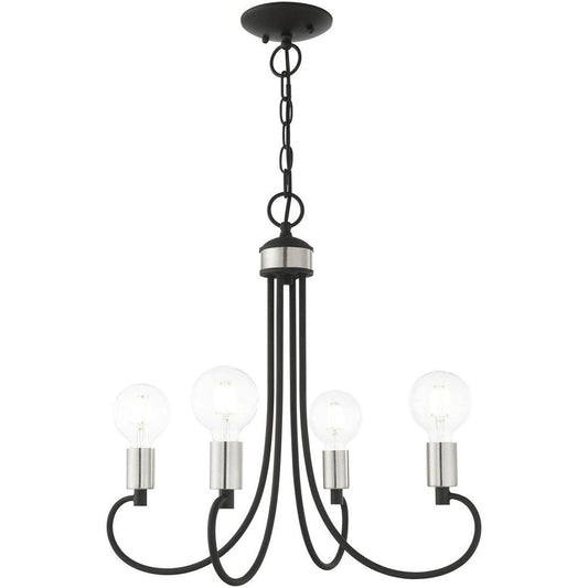 Black Four Light Metal Dimmable Chandelier With Shades HomeRoots