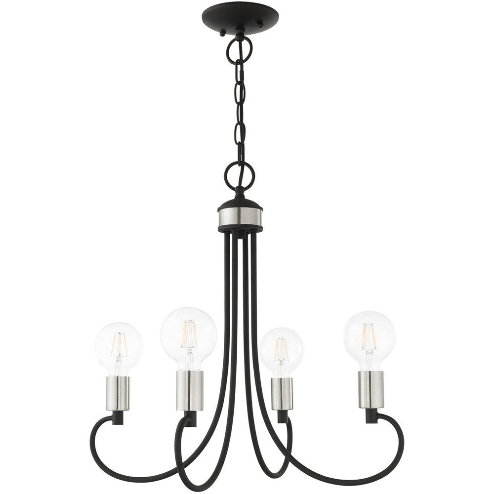 Black Four Light Metal Dimmable Chandelier With Shades