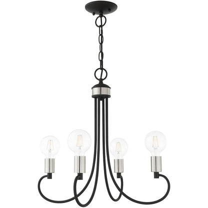 Black Four Light Metal Dimmable Chandelier With Shades