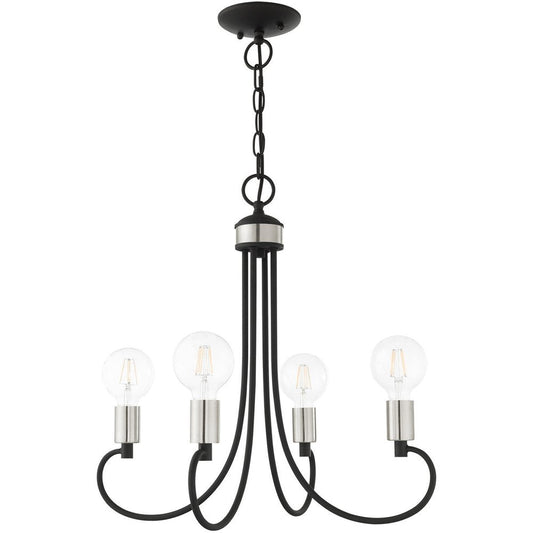 Black Four Light Metal Dimmable Chandelier With Shades HomeRoots