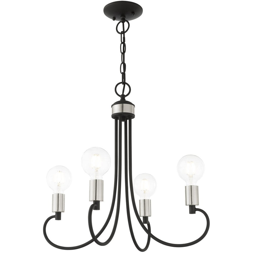 Black Four Light Metal Dimmable Chandelier With Shades