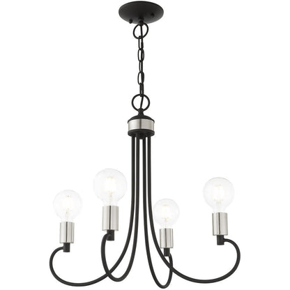 Black Four Light Metal Dimmable Chandelier With Shades