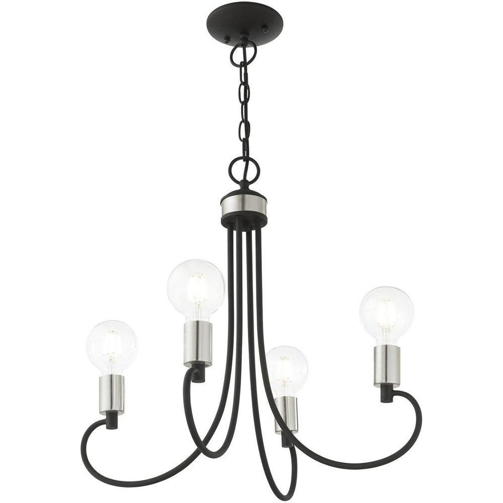 Black Four Light Metal Dimmable Chandelier With Shades
