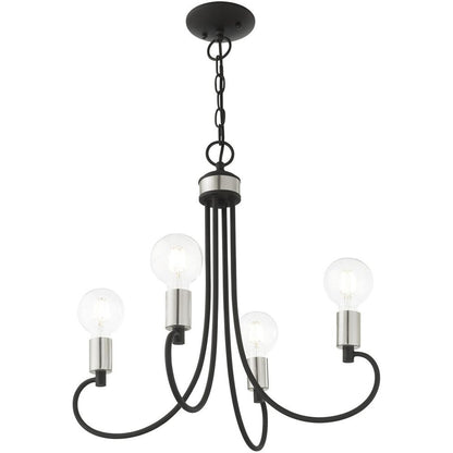 Black Four Light Metal Dimmable Chandelier With Shades