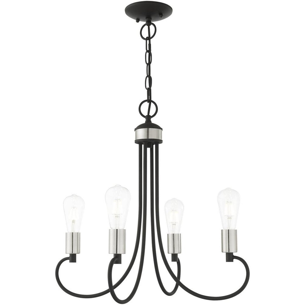 Black Four Light Metal Dimmable Chandelier With Shades