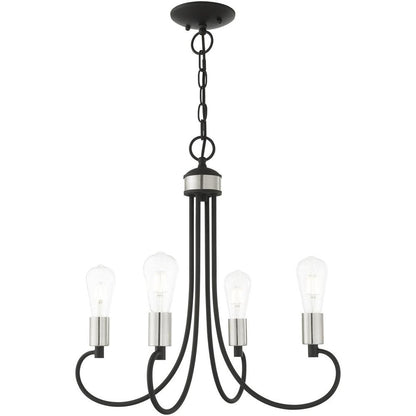Black Four Light Metal Dimmable Chandelier With Shades