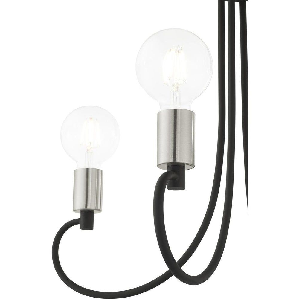 Black Four Light Metal Dimmable Chandelier With Shades